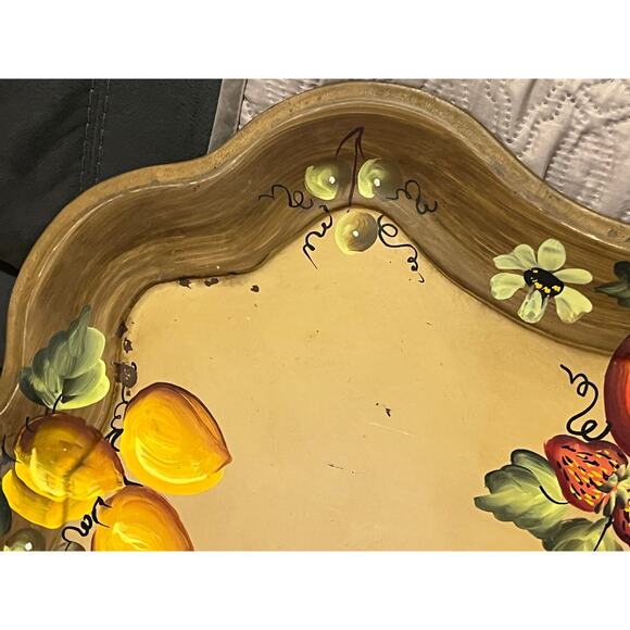 NASHCO Tole Hand-Painted Toleware Tray Fruit Flowers Large  27" x 20” - Picture 10 of 15
